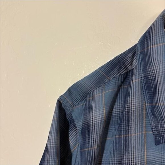 Dixxon Flannel Shirt Mens Medium Blue Plaid Sea Mist Bamboo Blend Short Sleeve - Picture 2 of 8